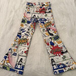 Social Tourist Womens Ultra High Rise Kick Flare Pants Pop Art Comic Size Medium